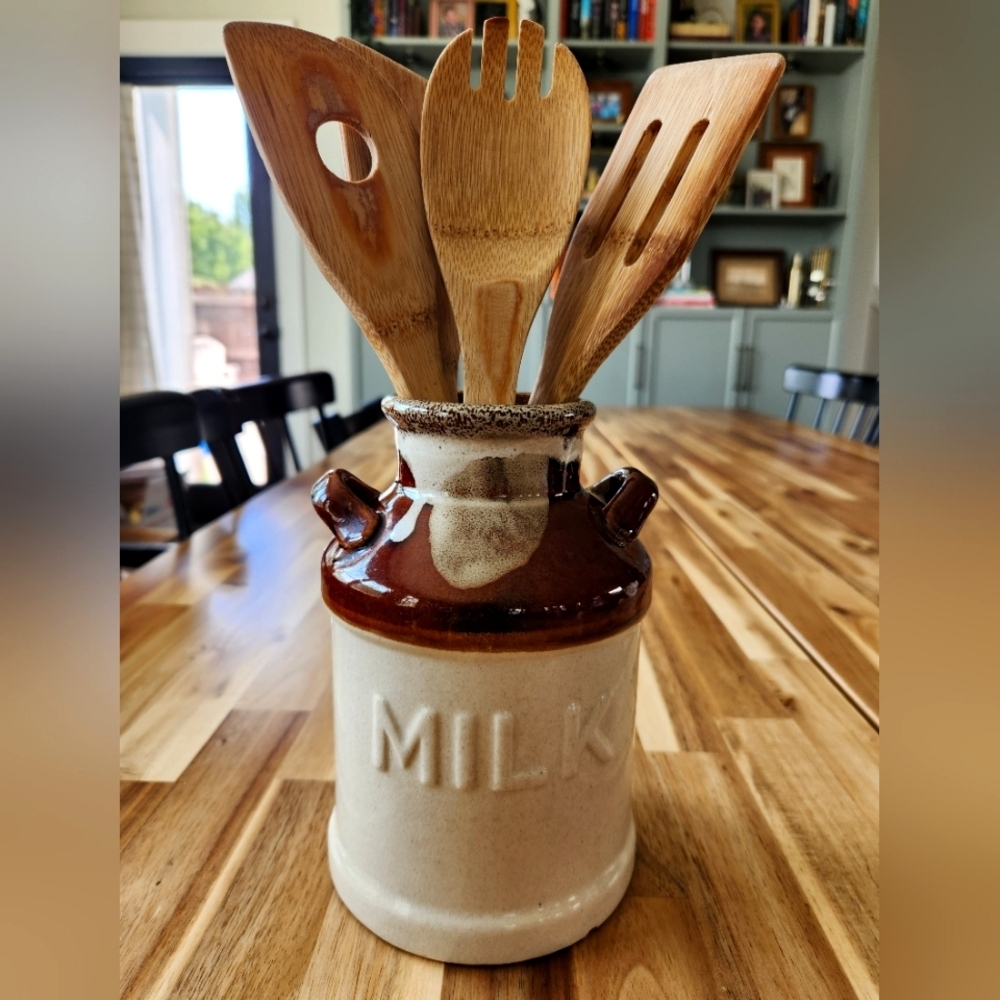 Vintage Stoneware Milk Crock - Utensil Holder, Decorative Jar, Kitchen Decor